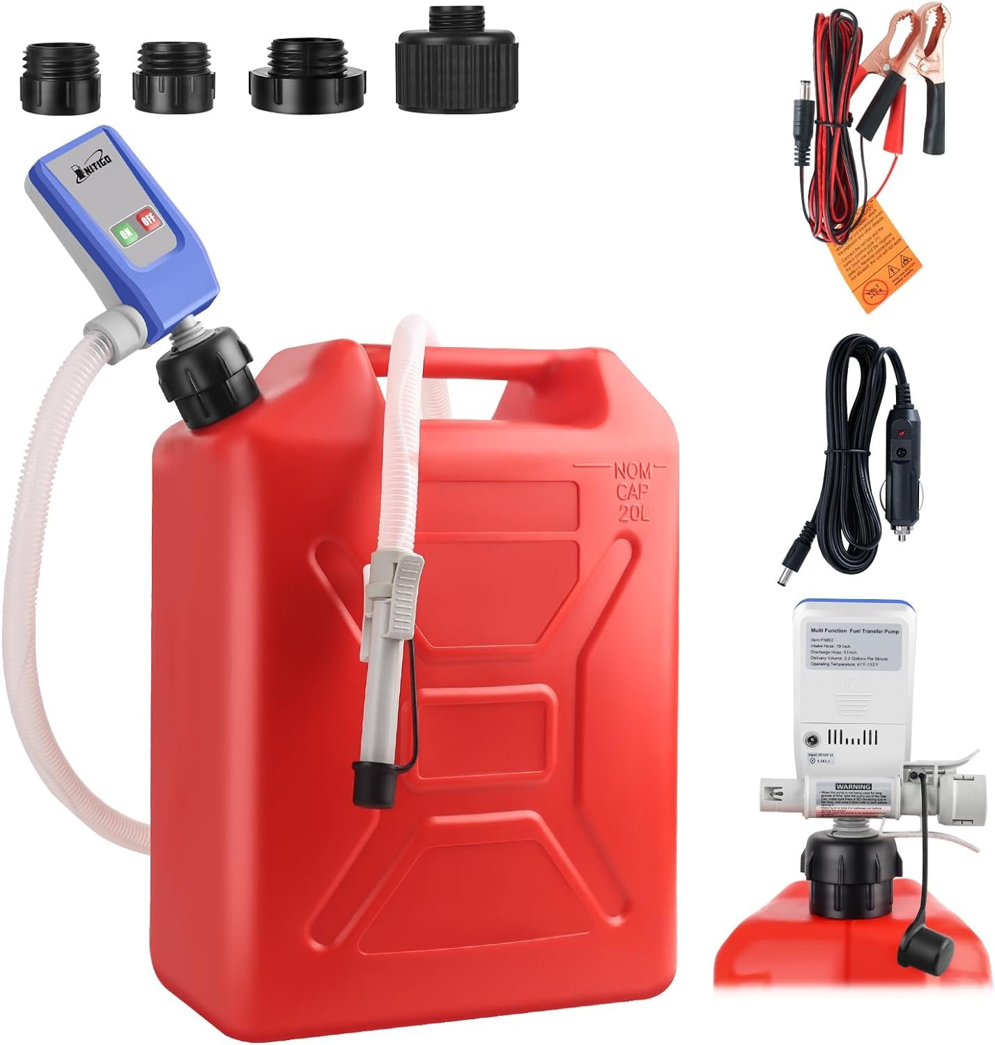 Jerrican d'Essence (20L) + Pompe Électrique de Transfert de Carburant avec Stop Automatique